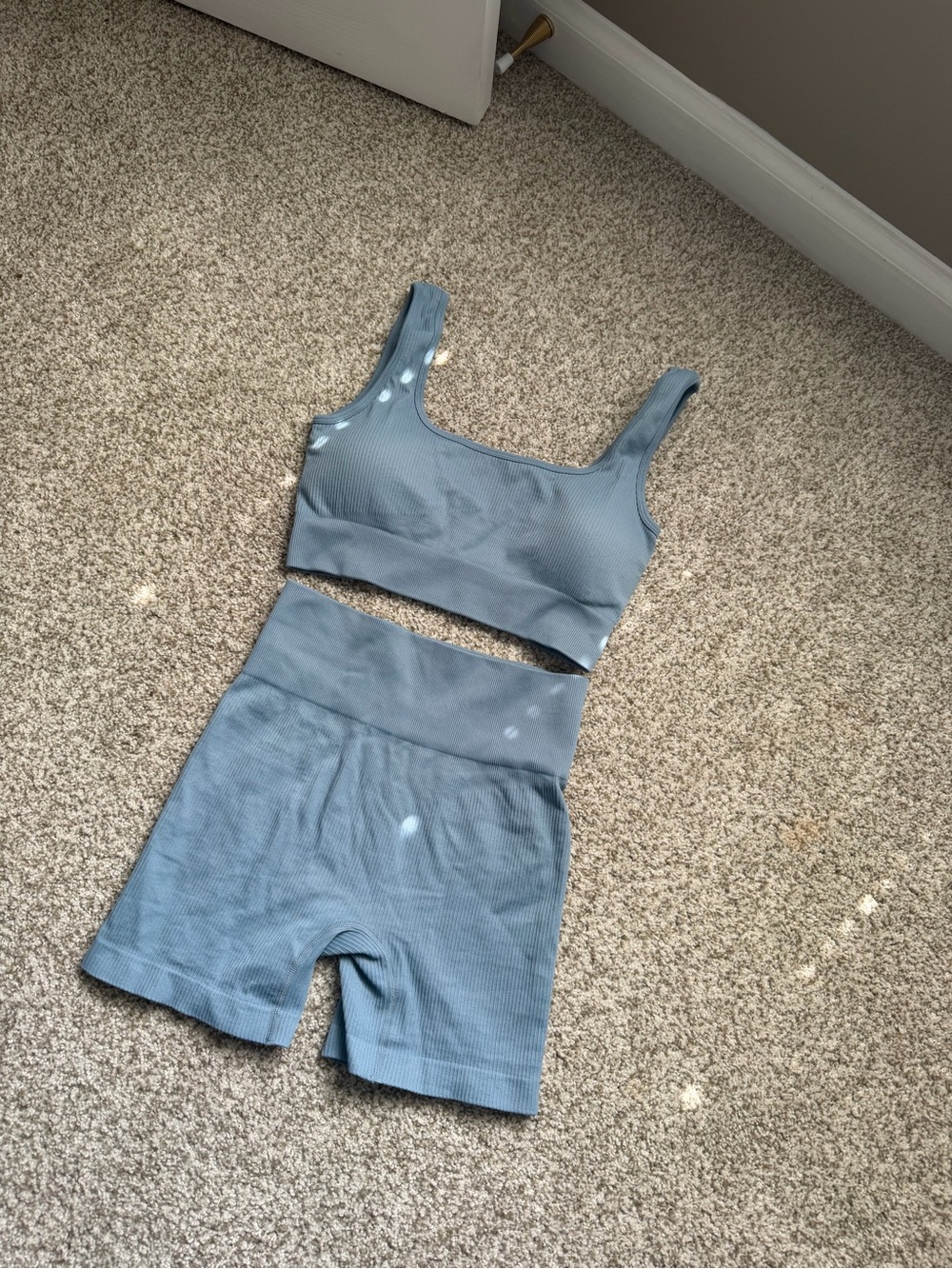 Amazon Dusty Blue Ribbed Seamless Bike Shorts Set